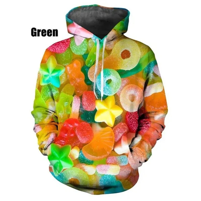 Candy Sugar Graphic Pop Hoodies For Men 3D Sweets Printed Unisex Couple Sweatshirts Kid Cute Pullovers Women Y2k Harajuku Hoodie