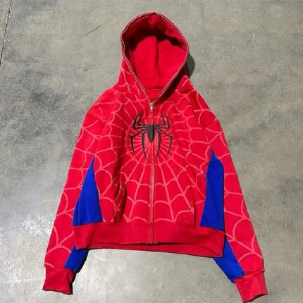 New Gothic Dark Spider Print Hooded Cardigan Full Chain Loose Male and Female Trendy Brand Sweater Coat Y2k Style