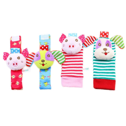 4PCS/SET Baby Rattle Socks Wrist Strap Rattles Set Cute Stuffed Animals Foot Finder Socks 0~12 Months For Infant Newborn Gift
