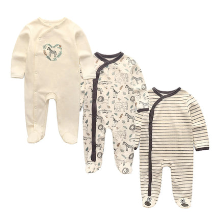 Kiddiezoom 3 Pcs/Lot Autumn Winter Unisex Cartoon Long Sleeve Baby Boy Girl Romper 100%Cotton Soft Newborn Jumpsuits Clothing