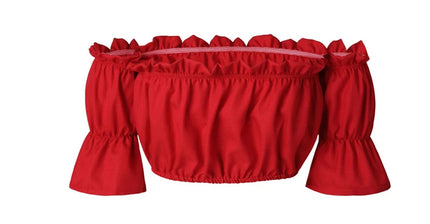Women's Crop Tops 2024 Summer Lantern Sleeve Sexy Strapless Beach Tops Plus Size Red Black White Ruched Crop Top