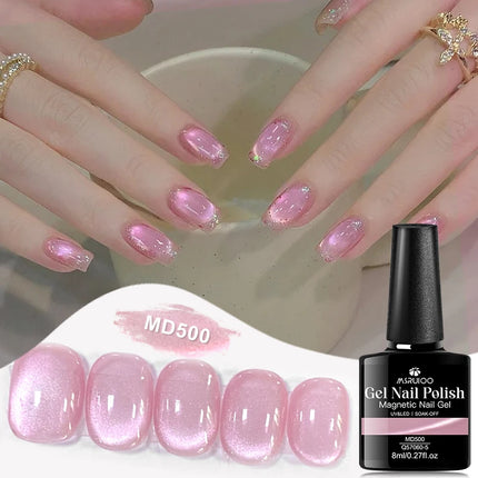 MSRUIOO 8ml Pink Cat Eye Magnetic Gel Nail Polish, Holographic Rainbow Varnish DIY Home Salon Festive Gift  For Valentine's Day