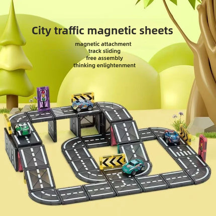 Creative Colorful Window Magnetic Sheet Children DIY City Road Car Model Track Magnetic Block Splicing Puzzle Toy Gift For Kids