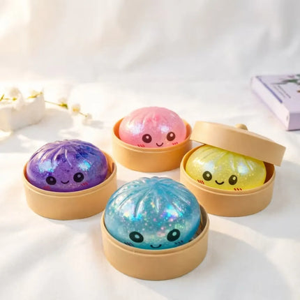 Hot Mini Glitter Dumpling Pressure Ball Sensory Squeeze Toy Realistic Steamer Bun Stress Reliever Soft Pinch Decompression Gifts