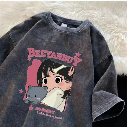 2025 Water-wash vintage t-shirt for men and women retro design unique hip-hop casual street fashio summer trend fashionable