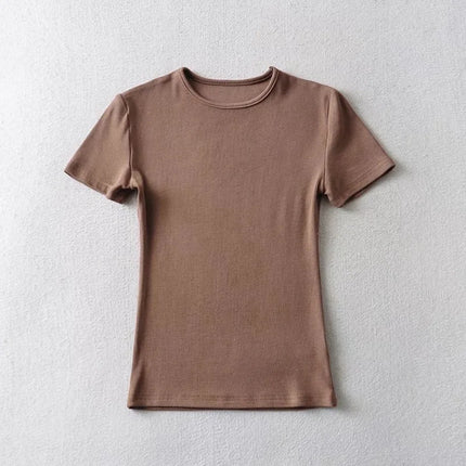 Casual Summer Woman Skinny Fit T-shirt Tight Short-Sleeve O-neck Tee Basic Solid Crop Tops T Shirt