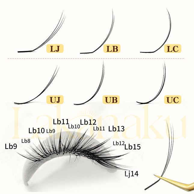 UJ LJ Pre-Bundled Spike Lashes Camellia Eyelashes Automatic Flowering Eyeash Extensions Blooming Lash LB UB Lash Tray All Size