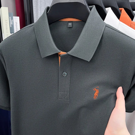 100% pure cotton men's short-sleeved polo shirt, hot-selling summer fashionable horse logo embroidery classic Paul casual T-shirt