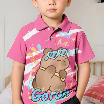 Cute Capybara Graphic Polo Shirt for Boys Funny Animal Short Sleeve Child Polo Shirt Summer Casual Loose Y2k Children's Clothing