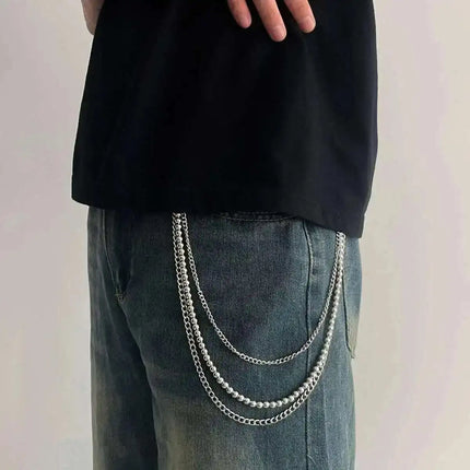 KunJoe Punk Rock Multilayer Metal Pants Chain Wallet Belt Chain Men Women Versatile Beaded Keychain Trousers Jeans Accessories