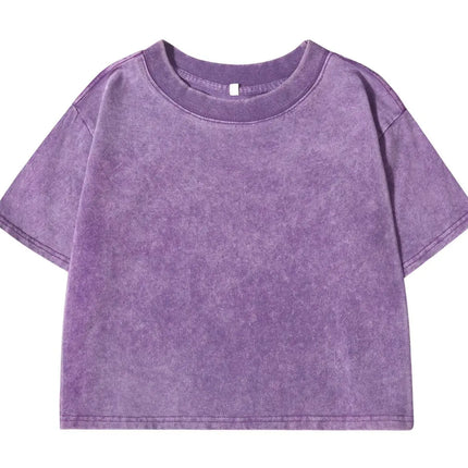 100% Cotton Washed T-Shirts For Women Loose O-Neck Crop Tops Y2k Street Female Clothes Summer Casual Vintage Short Sleeve Tees