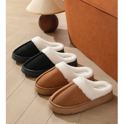 Asgard Plush Women Slippers Thick Sole Non-slip Outdoor Fuzzy Slides Winter New Fur Collar Cotton Shoes Winter Warm Home Slipper