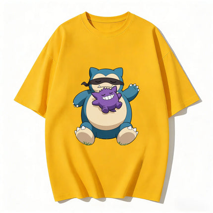 2026 New Summer Snorlax Gengar Print T Shirt Unisex Casual Tee for Men Women Kids Family Matching Short Sleeve Tops Streetwear