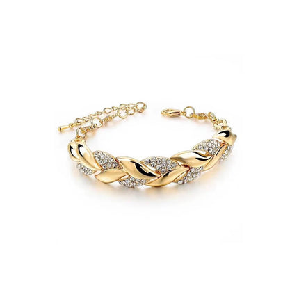 Luxury Braided Leaf Bracelet with Crystal Charm - Elegant Gift for Women | Wedding, Anniversary & Valentine's Day Jewelry