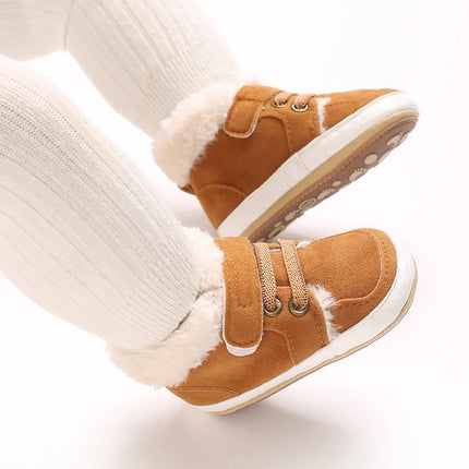 HAIZHIW 0-18M NEW Winter Baby Boys Girls High Tops Sneakers Rubber Anti-Slip Sole Fleece for Warmth Infant Newborn Shoes