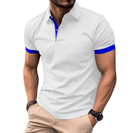 Summer Men Polo Shirts Men Short Sleeve Shirt Contrast Color Lightweight Streetwear Casual Lapel Collar Tops