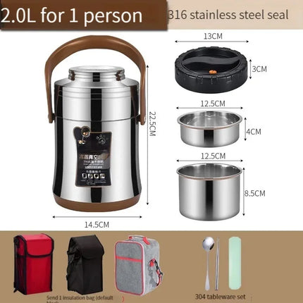 Household 220v Stainless Steel Insulated Lunch Box With Ultra-long Portable Vacuum Capacity For 24 Hours