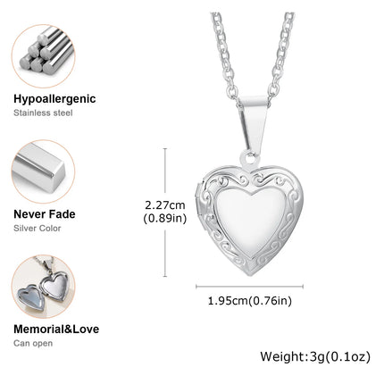 Vnox Never Fade Silver Color Stainless Steel Women Locket Pendant, Openable Heart Pendant Necklaces, Life Tree Floral Collar