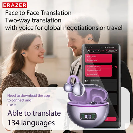 ERAZER XF55 Bluetooth V6.0 AI Earphones Noise Redution OWS Ear clip Headsets Wireless Headphones Translator Earbuds Longlife