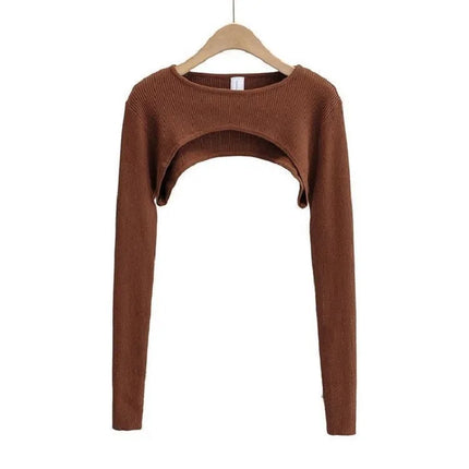 Y2k Aesthetic Clothes O-neck Black White Sexy Harajuku Knitted Tshirt 2024 T-shirts Women Long Sleeve Crop Top Spring Autumn