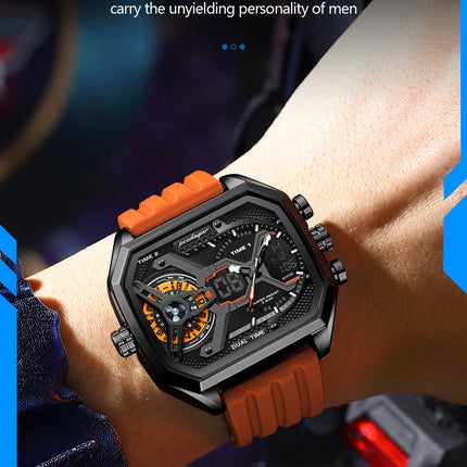 POEDAGAR Sports Men Wristwatch Date Week Chronograph Luminous LED Man Clock Silicone Strap Electronic Men's Quartz Watches Reloj