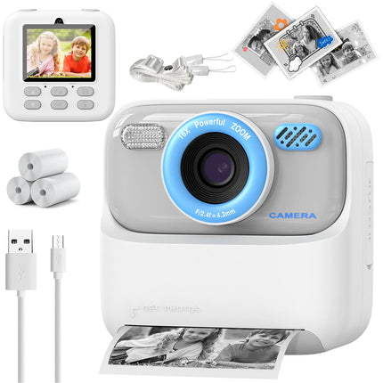Kids Instant Print Camera 1080P HD Dual Lens Selfie Camera with Flash 3 Rolls Paper 2.0" Screen Games Digital Camera for Boys