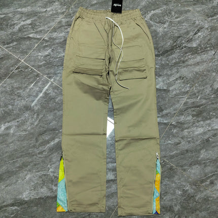 Patchwork Cashew Flower Print Side Zip Up Cargo Pants Men Y2k Streetwear Casual Functional Relaxed Fit Cargo Trousers Male