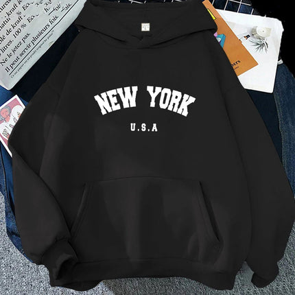 New York Usa Letter Print Streetwear Man Women Loose Fitness Clothes Fashion Hoodie Long Sleeved Casual Unisex Hoodie Winter Top
