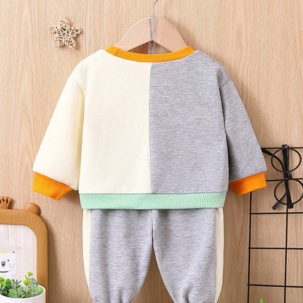 New Autumn Baby Boy Patchwork Casual Hoodie Set Boy Outdoor Sports Long-Sleeved Tight-Fitting Long Pants 2-Piece Set