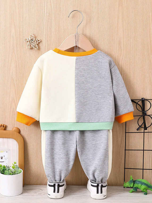 New Autumn Baby Boy Patchwork Casual Hoodie Set Boy Outdoor Sports Long-Sleeved Tight-Fitting Long Pants 2-Piece Set