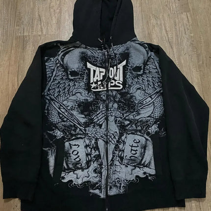 American New Tapout Zipper Hoodie Y2K Harajuku Retro Hip Hop Print Oversized Hoodie Sweatshirt Men And Women Gothic Streetwear