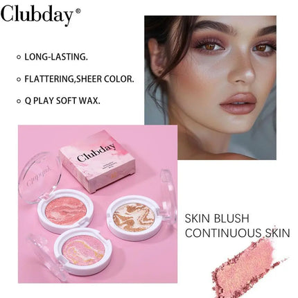 Clubday 3 Color Marbled Highlighter Blush Shimmery Glow Duo Multiple Shades Face Highlighting Blush Makeup Cosmetics