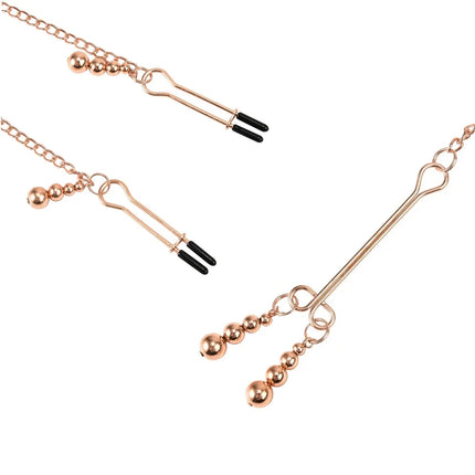 Female Labia Clitoris Nipple Clamp With Chain Stimulator Metal Long Nipple Clips Breast Bondage Restraint Slave Sex Toy