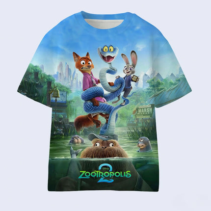 Zootopia 2 Collection Kids Short Sleeve T-Shirt, Judy  Nick Fox Cartoon Print, Breathable and Comfortable Summer Autumn Top