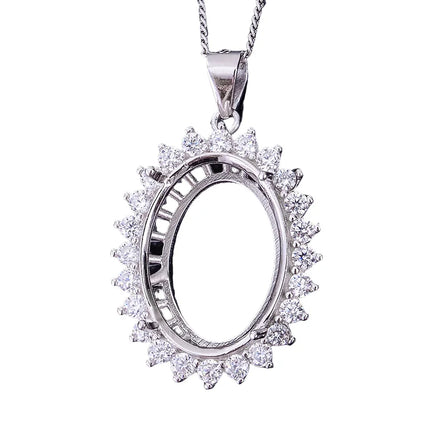 MeiBaPJ Inlay Multi Size Oval Gemstone S925 Sterling Silver DIY Empty Pendant Holder for Women Fine Charm Wedding Jewelry