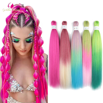 26"Corlorful Selling Jumbo Easy Braiding Hair Ombre Rainbow Braiding Cosplay Hair Synthetic Pre Stretched Hair Braids wigs