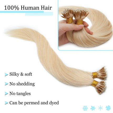 Straight Nano Ring Hair Extensions 100% Human Hair Weft Individual Strands For Natural Hair Extensions Look