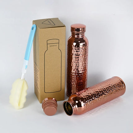 800ML Electroplated Copper Water Bottle One-Click Open Lid Anti-Slip Hammer Pattern Bottle Sports Water Bottle