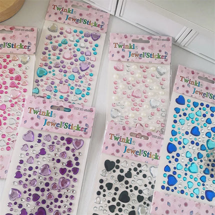 Large Love Diamond Sticker Ins3D Korean Diamond Decorative Handbook Sticker Face Sticker Children's and Girls' Crystal Diamonds