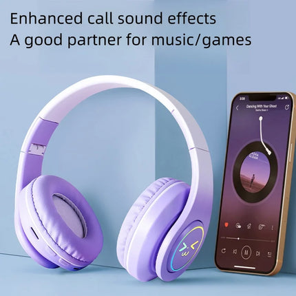Original Wireless Bluetooth Headphones for Computer RGB Glowing Smiley Face Noise Reduction Gaming Headset Gamer Girl Bass Sport