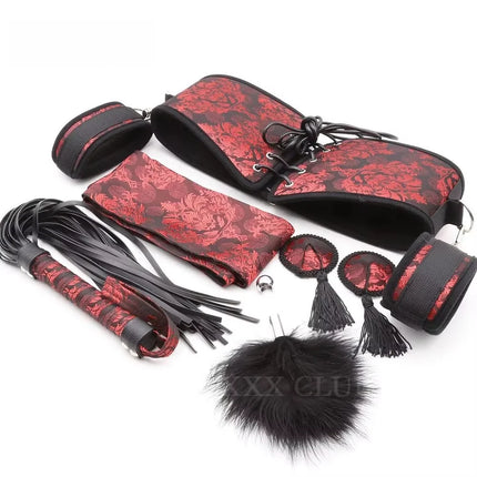 Thierrry Silk Fabric Nipple Pasties Corset Blindfold Arm Cuff Whip Feather Bondage Erotic Sex Toys for Couples Female SM Game