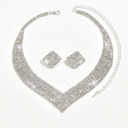3PC Women's Fashion Geometric Diamond Necklace Earrings Jewelry Set Suitable for Wedding, Party, Festival Gifts-8540