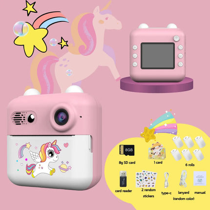 Kids Instant Print Camera with Games Pink Green Dinosaurs Cute Mini Digital Toy Camera for Boys Girls Birthday Christmas Gifts