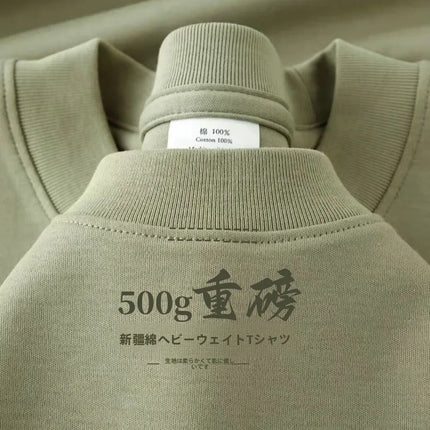 xinjiang cotton500G Heavy PureCotton Thick Drop Shoulder Short sleeve T-shirt Solid Loose Casual Men's and Women's Basic Half