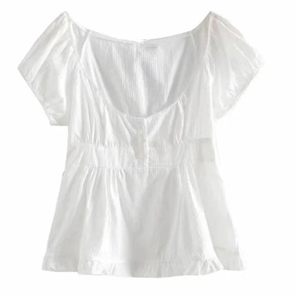 Y2K Aesthetic Fairy Vintage T-shirt Kawaii Grunge Lace Crop Top Square Collar Short Sleeve Sweet Girl Milkmaid Tee Women Clothes