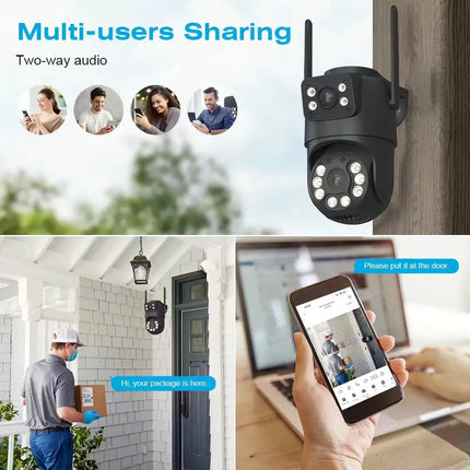 4K HD Dual Lens WIFI Camera 2K Dual Screen PTZ Camera Outdoor Auto Tracking Security Camera IP66 Waterproof Surveillance ICSEE