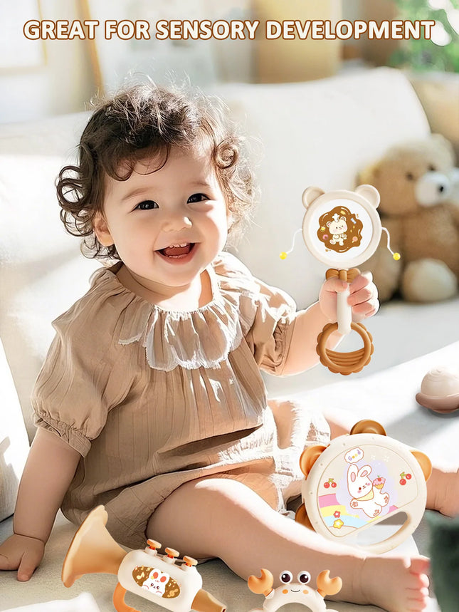 Baby Hand Beat Drum Percussion Instrument Toy Set Puzzle Early Education Enlightenment Toy Safety Material Grasping Train Gift