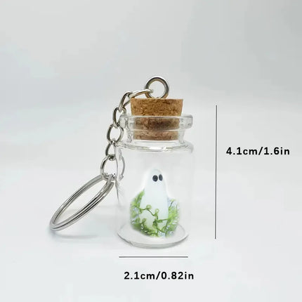 Luminous Ghost Keychain Halloween Tiny Glow Drifting Bottle Adopt Ghost Keyring Creative Design Green Spectre Jewelry Gift