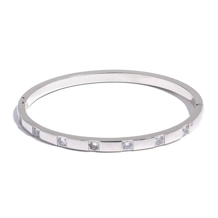 Yhpup Stylish Cubic Zirconia Stainless Steel Wrist Bangle Bracelet 18K Gold Plated Waterproof Jewelry for Women Charm Fashion
