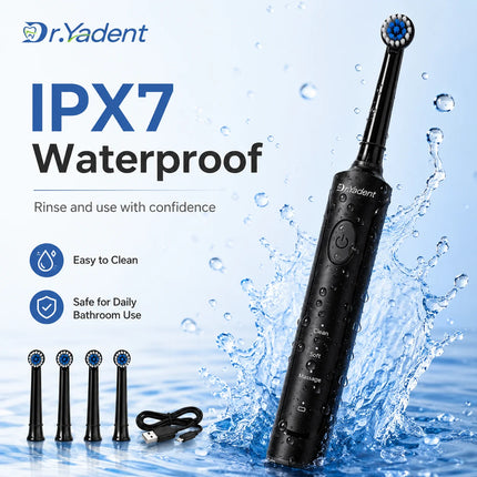 Dr.Yadent Rotating Electric Toothbrush IPX7 Waterproof 3 Modes 4 Toothbrush Head Rechargeable Battery for Adult Deeper Cleaning